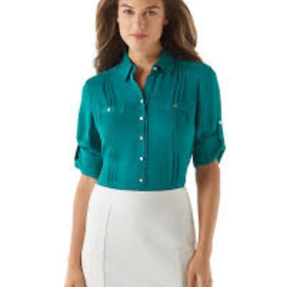 White House Black Market Tops - WHBM Silk Pintuck City Button Down Shirt Silk